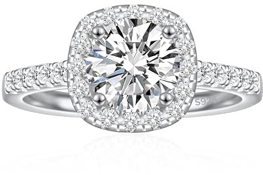 JALOKIVI 1.5CT 925 Sterling Silver Engagement Rings for Women Cushion Cut Halo Cubic Zirconia Wedding Rings for Women Promise Rings for Her Silver Size 9