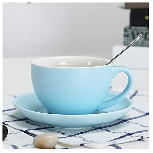 RANARA Ceramic Coffee Milk Cup,Personalised Mug Cute,Porcelain Cups with Saucers and Spoon - for Coffee Drinks, Latte, Cafe and Tea used at Home and in Coffee Shops(Blue) (Color : Blue) (Color : Blu)