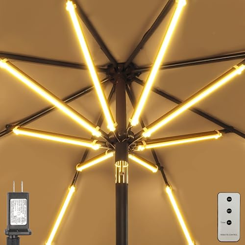 Outdoor Patio Umbrella Lights, 1000 Lumens 15W Warm White LED, Waterproof with Dimmable Timer l Umbrella Pole Light for Patio Umbrella Decor Lighting - ALL FORTUNE