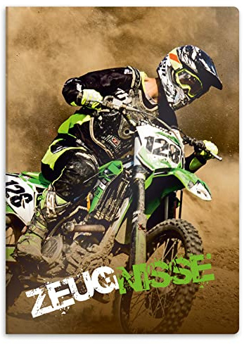 itenga Zeugnismappe mit Motiv DIN A4 stabile Dokumentenmappe Sichtbuch für Zeugnisse - 20 stabile Hüllen - für Kinder Jugendliche Schüler Mädchen Jungen (Motiv Motocross Motorrad)