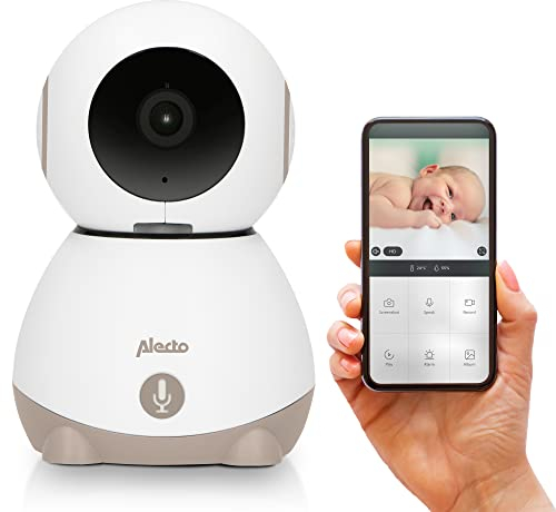 Alecto Video Babyphone mit Kamera und WiFi/WLAN - SMARTBABY10BE Video Baby Monitor mit Nachtsicht - Für zu Hause und unterwegs - Babyfon mit Gegensprechanlage und steuerbar mit App - Weiß/Beige