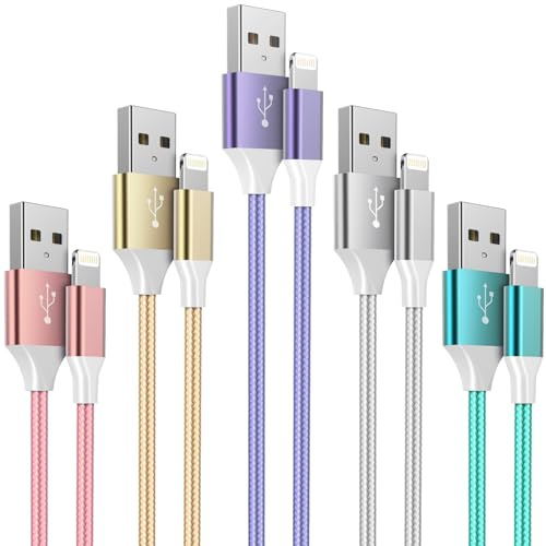 HKYUSHINE iPhone Charger Cable, 5Pack [3/3/6/6/10FT] Apple MFi Certified Cable Braided Lightning Fast Charging for 14 13 12 11 Xs Max XR X 8 7 6s Plus, iPad, iPod, Multi-Length 3/3/6/6/10ft
