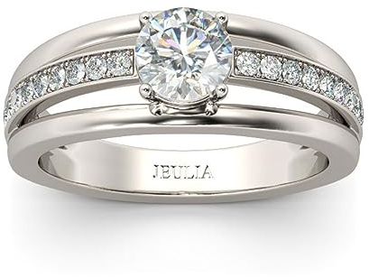 Jeulia 925 Sterling Silber Versprechens-Jubiläumsringe mit geteiltem Schaft und rundem Schliff Bandring für Sie Frauen und Mädchen mit Schmuckschatulle (Silber, 62(19.8))