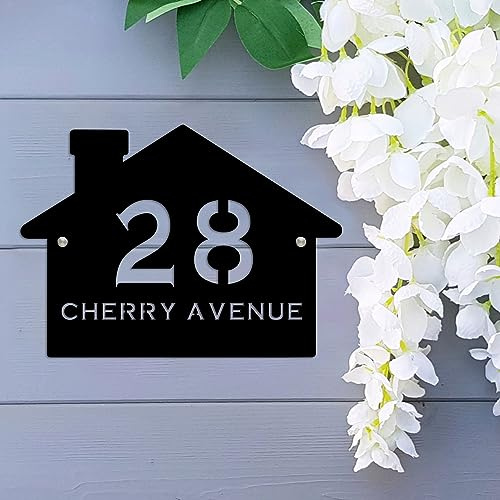 Signe Personnalisé De Numéro De Maison En Forme De Maison Contemporaine Avec Numéros Et Nom De Rue, Plaque En Forme De Maison, Plaque D'adresse De Numéro De Maison En Métal Personnalisée