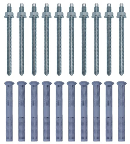 10x Remstaler ANKERSTANGE + SIEBHÜLSE im SET | verzinkt o. Edelstahl | Injektionsmörtel | Verbundmörtel (Rostfreier Stahl, Stange M10x165 + Siebhülse 16x85)