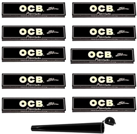 raupir Set 10 Heftchen OCB Schwarz Premium Long Slim Papier extra dünnes und extra langes geprägtes Qualitätspapier King Size Slim 1 Tube schwarz