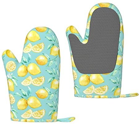 Verde acqua limone giallo, Guanti da forno in silicone Guanti da cucina antiscivolo, Guanti da forno resistenti al calore Un paio