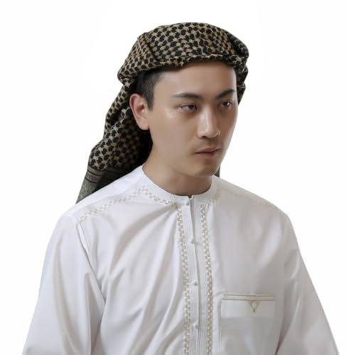Faxianther Arabischer Schal für Herren klassische Arabisch Turban Männer Hijab Muslim Bandana Islamische Kopfbedeckung Halstuch Muslim Kleidung Wüste Kopf Wraps muslimische Kostüm-Zubehör