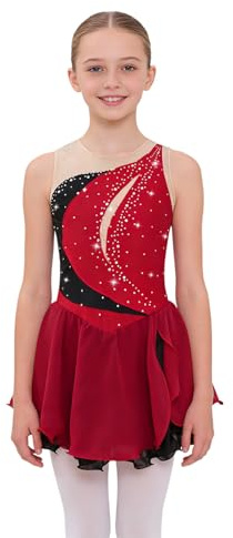 Rswnyirn Glitzer Mädchen Eiskunstlauf Kleid mit Strass Ballettkleid Kinder Ärmellose Rollkunstlauf Kürkleid Bühnenauftritt Gymnastik Anzug