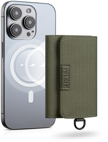 VULKIT Magnetisches Kartenetui für Max. 8 Kreditkarten, Leinwand Kartenhalter für iPhone 16/15/14/13/12-Serie, Grün