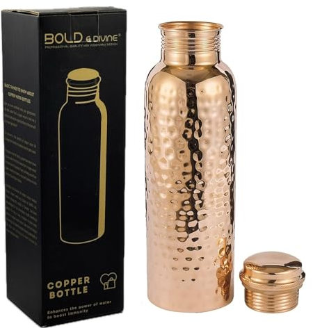 BOLD & DIVINE Premium 32oz Pure Copper Hammered Water Bottle for Drinking - Ayurvedic Health Benefits - Handcrafted Copper Water Vessel - Leak-Proof Design, Rust-Free - Eco-Friendly Choice