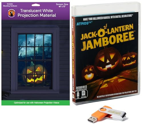 AtmosFx Jack-Lantern Jamboree USB + 48 x 72 White Holographic Screen for Halloween Projection