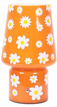ValueLights | Orange Flower Glass Rechargeable Portable Table Lamp, Dimmable Touch Button Cordless Light | Table Lamps & Home Improvements Essential
