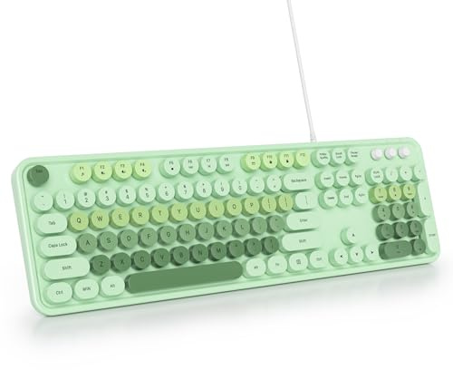 SbocKeeb Tangentbord Retro Skrivmaskin, PC-membran tangentbord med trådbunden USB-kabel, fullstor med runda mobila knappar, amerikansk QWERTY för bärbar dator, kontor, PC, skrivbord, Windows