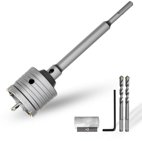CSOOM 68 mm Beton-lochsäge mit 220 mm SDS-Plus verlängerung, Lochsägen-Set für Beton, Hohl-Bohrkrone Set, 4 Schneiden Zentrierbohrer 8x110mm, Hartmetallspitze, 2xZentrierbohrer