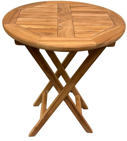 BrackenStyle Alma Teakholz-Esstisch mit gekreuzten Beinen, 60 cm, rund, für den Außenbereich, Terrasse, Garten, Couchtisch