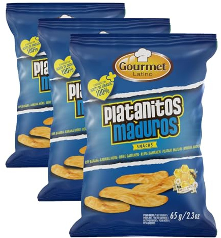 Platanitos Maduros - Bolsa de 65 g - Aperitivo Sin Aceite de Palma - Ideal para Picar Entre Horas - Elaborado con Plátano Maduro y Aceite de Girasol - Gourmet Latino (Paquete de 3)