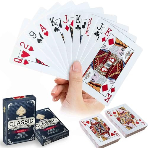 Wugauwor Carte da Gioco Impermeabili 2 Pack, Carte Poker Professionali In Plastica, Giochi di Carte per Campeggio, Viaggi e Feste, Mazzo di Carte da Gioco dal Negro, Plastic Playing Cards, Rosse