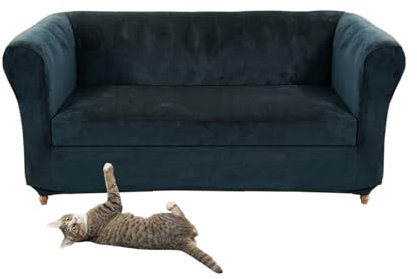 Luxuriöser Stretch-Samt-Sofabezug mit Sitzkissen für geschwungene Sofas, Vintage-Stil, passend für Liebessessel, große Größe, Marineblau