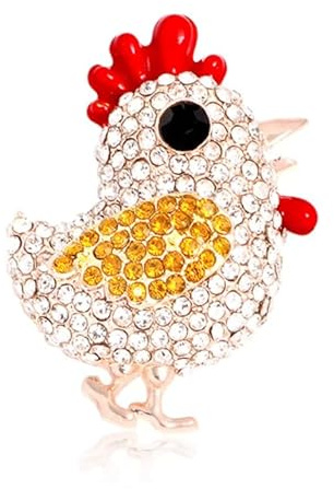 1 broche en forme de poule pour femme - 3,2 x 2,5 cm, Métal Gemme Bois, Zircone cubique Agate Obsidienne