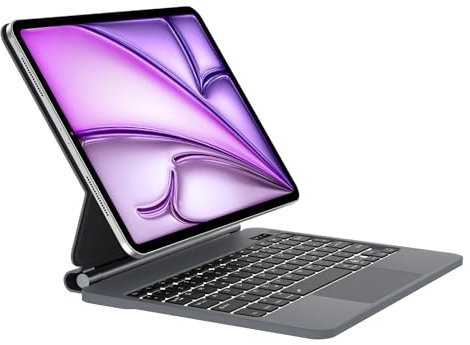 Occtingkind Magic Keyboard per iPad Air 11: custodia magnetica con tastiera, illuminazione a 7 colori, trackpad, compatibile con iPad Air 11 M2/M3 e 10.9 2022-2025, Pro 11 2018-2022, QWERTZ, nero