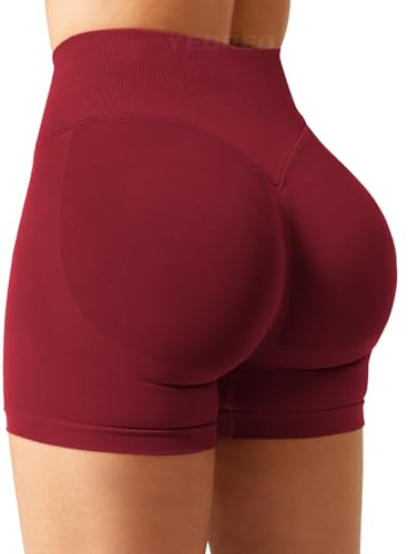 YEOREO SoftHue - Short de sport pour femme, invisibles, pour le raffermissement des fesses, pour le gym, l'entraînement, 11,4 cm, sans coutures, leggings courts Push Up Booty pour femme, Ecarlate, S