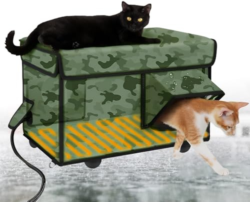 Outdoors wasserdichte beheizte Katzenhaus, abnehmbare und waschbare Katzenvilla Pet House Mattenkäfig, Winter Isoliertes wildes Streuner im Freien Katzenschutz mit Heizung, für wilde Katzen/Hunde