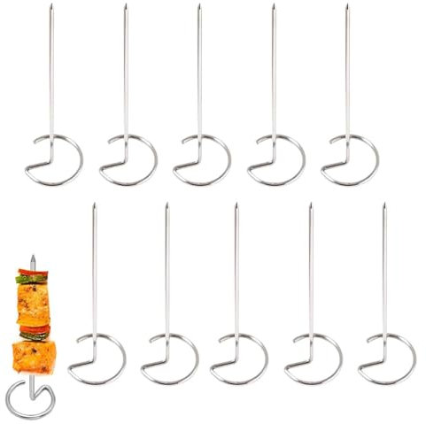 10-Pack Standing Skewers for Air Fryer, Air Fryer Skewers Reusable Stainless Steel Kebab, for Air Fryer BBQ Oven and Camping, Suitable for Chicken, Vegetable & More (Silver)