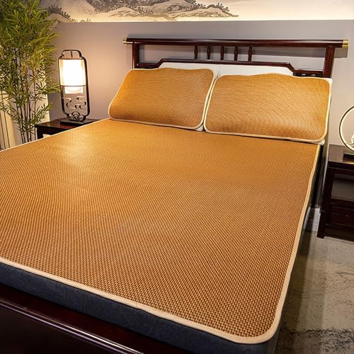 Kavenza Plegable Esterilla de Bambú de Hielo, Estera de Cama de Bambú, Alfombrilla de Dormir de Verano, Transpirable, Ropa De Cama Fresca para El Hogar, Escuela, Dormitorio(Color A,90cm)