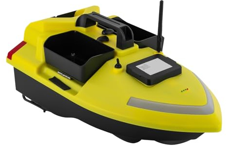 soudesileim Comedero GPS12000 mAh con mando a distancia, 500 m, retorno automático, doble motor, barco con 3 compartimentos para cebo independiente, barco de pesca (amarillo)