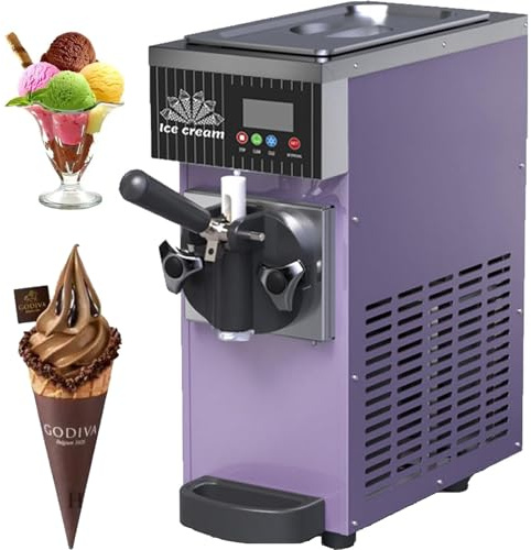 Gelatiera Professionale Soft Serve,Macchina Gelato Duro Commerciale,Gelato Soft 4-5 Kg/Ora,Pannello Lcd, Pulizia Automatica Preraffreddamento,Per Yogurt Caffè Snack Bar Ristorante,purple