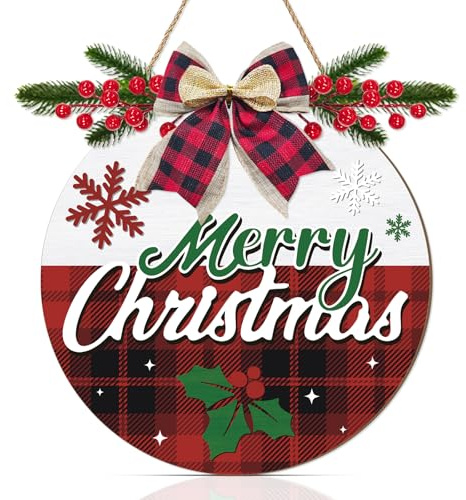 CHDITB 3D Frohe Weihnachten Türschild,Weihnachts Willkommen Türdeko,Weihnachten Türkranz Weihnachts Schneeflocken Winter Urlaubskranz mit Schleife für Home Schlafzimmer Veranda Innenhof Außen Innen