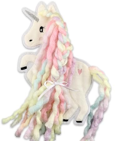 Applikation Einhorn mit Regenbogen Wollmähne Aufnäher für DIY Schultüte Zuckertüte Patch Pferd Weiß Bunt Glitzer (12x19 cm)