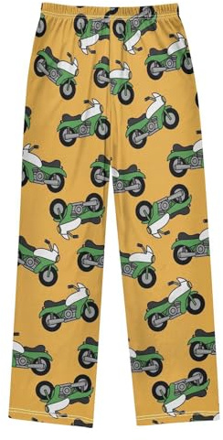 VIGTRO Pajama Pants Long Sleep Bottoms Motorbike Yellow Background, Soft Elastic Waist Lounge Pants with 2 Pockets Size 13-14 Years