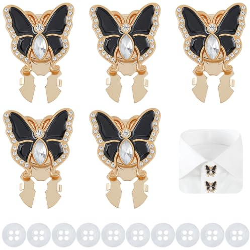 CRASPIRE 5 pz Copri Bottoni A Farfalla con Strass Eleganti Bottoni di Ricambio in Lega Nera Gemelli Accessori Decorativi per Feste di Nozze per Camicie Smoking Abbigliamento Cucito Regali Fai da Te
