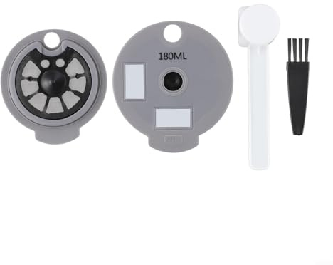 Jonikuper Capsule de café réutilisable pour machines Bosch Tassimo d'une capacité de 12 g, comprend des couvercles, une cuillère et une brosse de 60 ml et 180 ml, gris