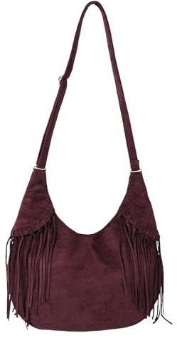 Aulenge Grande Borsa a Tracolla Donna Borsa a Mezzaluna in Pelle Vellutata Grande Borsa Shopper Donna con Cerniera per Uso Quotidiano Marrone Scuro