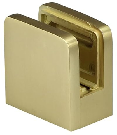 Square Glass Bracket/Clamp for Stair Handrails – 8mm or 10mm Toughened Glass – Chrome, Black, Brushed Nickel or Brushed Brass (Brass, 10mm)