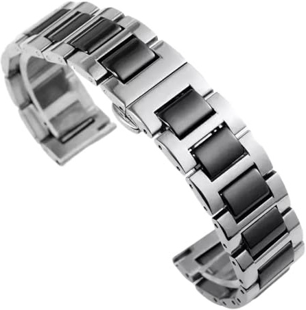 20 mm 22 mm keramiskt klockarmband Snabbkopplingsrem Utsättningsspänne Armband for kvinnor män(Silver-black,22mm)