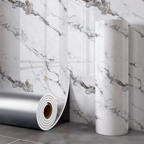 Papier Peint Isolant Effet Marbre pour Murs Intérieurs, 2mm d'Épaisseur, Autocollant 40 x 300cm, Imperméable et Résistant à l'Humidité, Isolation Thermique pour Décoration et Protection Murale,Cst007