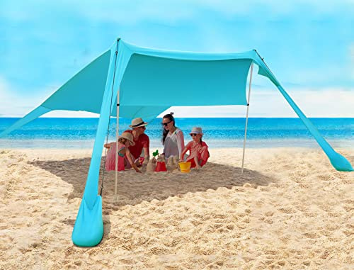 Tenda da spiaggia portatile tenda parasole spiaggia con protezione dai raggi ancoraggi per la sabbia e barre in alluminio per spiaggia cortile campeggio pesca e picnic