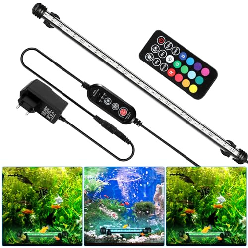Hebitod Aquarium LED Beleuchtung Unterwasser Aquarium Lampe RGB 5,4W LED Aquarium Licht mit Fernbedienung, Timer 4/8/12h, 10 Dimmstufen, 13 Farben, Wasserdicht IP67 für 55-70cm Aquarien