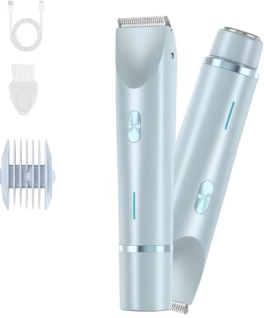Vendyle 2-in-1 Damen Körperrasierer Doppelkopf Elektrischer Haarentferner für Frauen, Intimbereich & Bikini Line Trimmer (Blau)