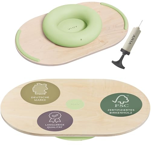 VLUV® VIPPA Balance Board aus Holz - Balanceboard für Stehschreibtisch und Home Office, Wackelbrett für Erwachsene, Balancebrett für Koordinations- und Gleichgewichtstraining - Birke Pesto
