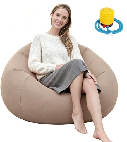 Qnbonrich Luftsoffa, uppblåsbar soffa, uppblåsbar fåtölj, 105 x 105 x 60 cm, ultramjuk, uppblåsbar fåtölj, utan bönfyllning, snabbtorkande och bärbar för vardagsrum, trädgård, camping (brun)