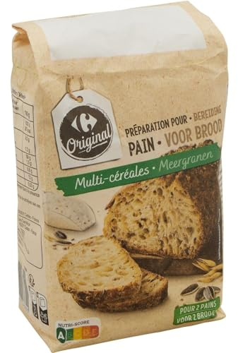 CARREFOUR Préparation pour Pain aux Céréales et Graines 1 kg - Mélange multi-céréales prêt à l'emploi pour 2 pains maison - Farine de blé et seigle avec graines de tournesol et lin - Lot de 4