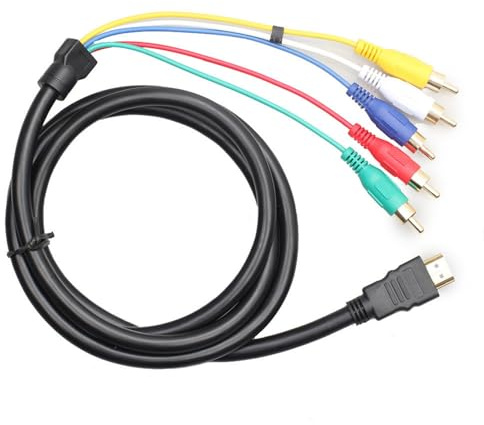 Nightwolf ® 5 Ft 1.5M HDMI to RCA Cable, HDMI Type A Male to 5RCA Male Plug Video Audio Cale Converter Adapter Cable for HDTV Plasma TV DVD and Most LCD Projectors (Black,Nylon)