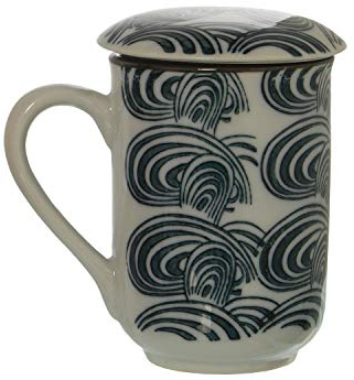 Set de 4 Tazas de infusión de cerámica 220ml con Tapa y Filtro de Acero INOX. en Blanco y Negro 8x12cm