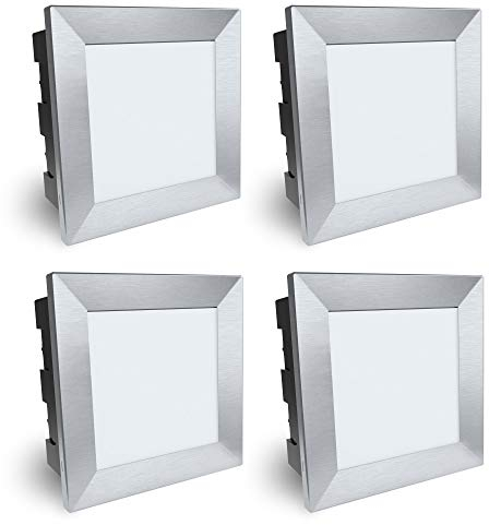 SSC-LUXon Piko-LQ Recessed Wall Light LED Outdoor Set of 4 with IP65 and 3.5 W Warm White 230 V – Recessed Wall Light Square 135 x 135 mm