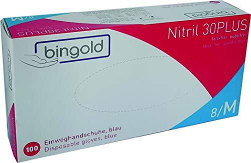 Einmalhandschuhe Nitril Einweghandschuhe Bingold 30Plus Blau Latexfrei 100 Stück (M)